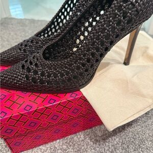 Tory Burch Elegant Black Woven Heels